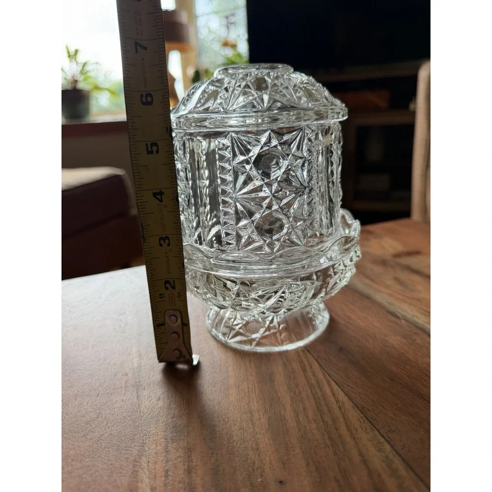 Vintage Indiana Glass Stars & Bars Clear Fairy Lamp Candle Holder MCM 6.5
